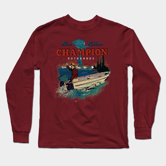 Champion vintage Outboard Motors USA Long Sleeve T-Shirt by Midcenturydave